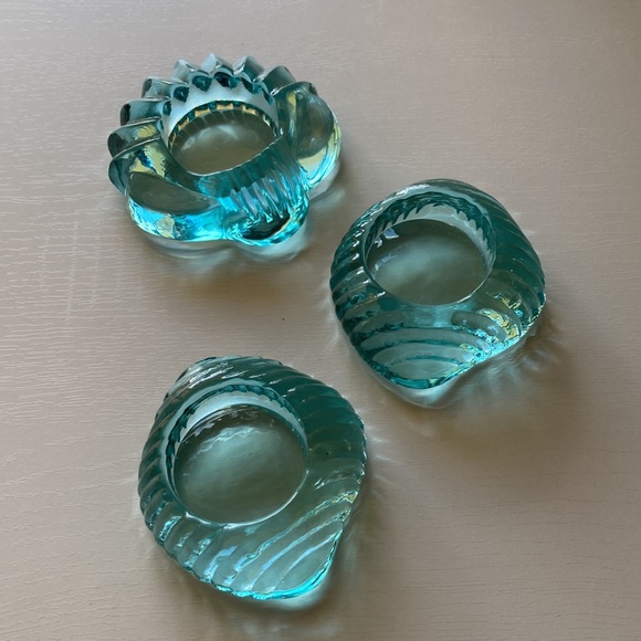 Recycled Acqua Glass Seashells Tea Light Candle Votives 3 nautical coastal - Picture 4 of 12